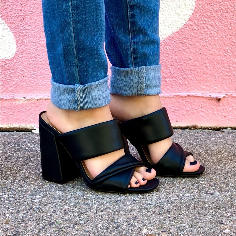 ⚡FINAL SALE! Black Vegan Leather Block Mule Heels - Picture 6 of 6
